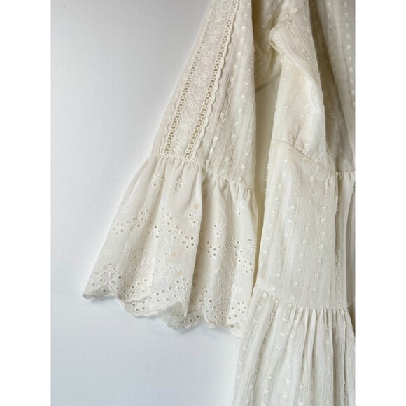 Hale Bob Womens Dress White Mila Mini Fit Flare Eyelet V Neck Tiered Boho Small - Picture 10 of 12